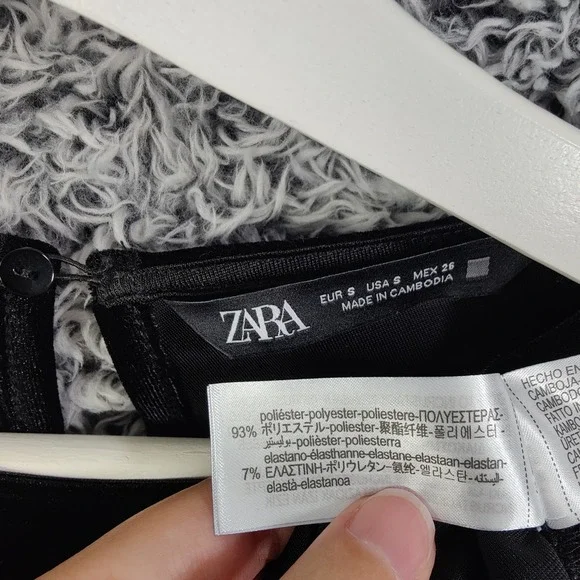 Zara Black Velvet Long Sleeve Mini Dress Womens Small Rhinestone Cutout Baddie - Picture 8 of 12